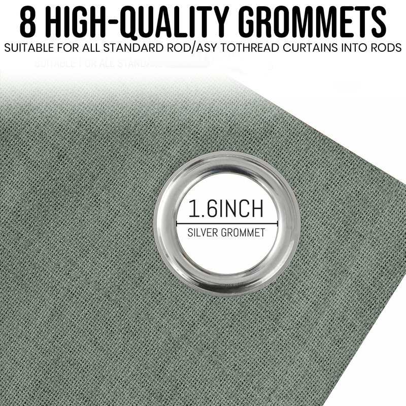 Linen 100% Blackout Eyelet Ring Top Readymade Curtain for Window & Doors 2 Panel , 228cm Width x 228cm Drop, Sage Green
