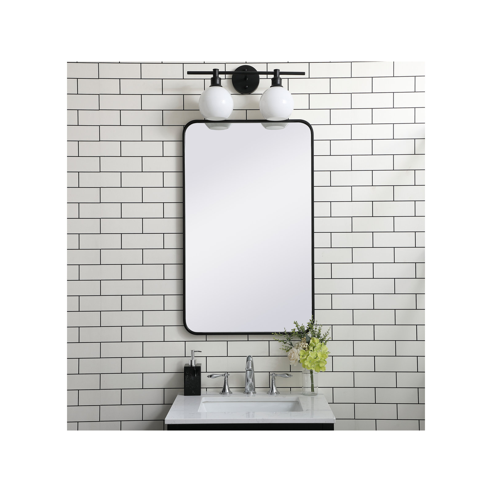 Sabine Metal Rounded Rectangle Wall Mirror, Black, 36" x 22"
