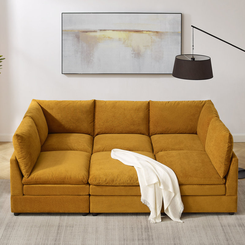  Canapé modulaire rembourré avec repose-pieds 6 pièces Cann, Mélange de polyester orange