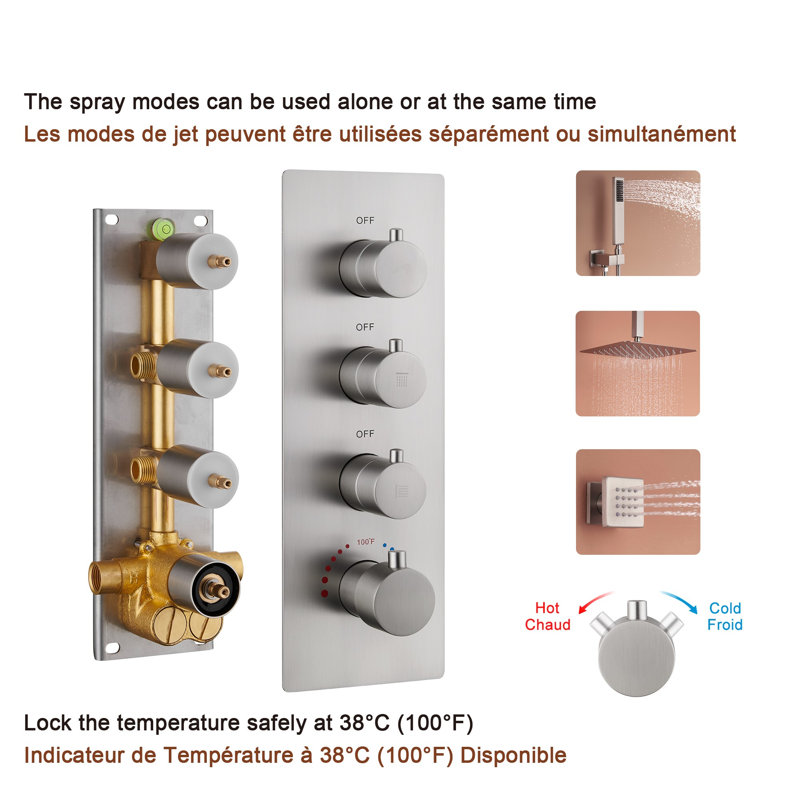 Herathena 3 Functions Ceiling Mounted Luxury Shower System with 6 Body Jets (Rough-in Valve Included), Brushed Nickle