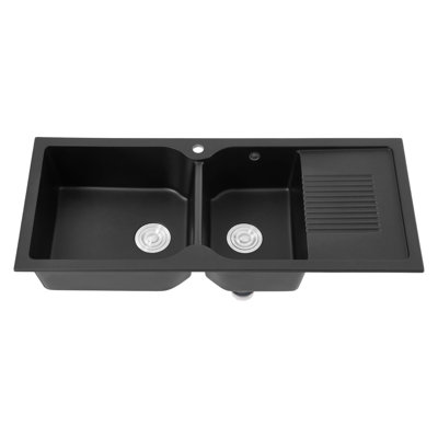 Garden Sanctuary 115mm W Double Bowl Quartz Resin Composite；201 Stainless Steel Undermount Kitchen Sink with 1 Faucet Hole