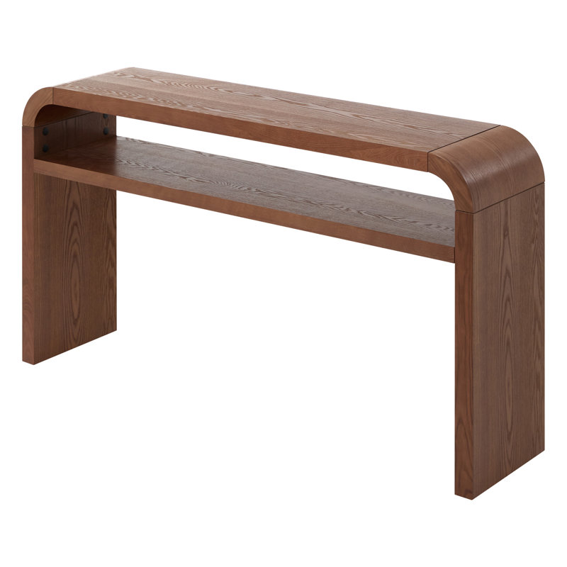 Console 59,4 po en bois avec placage en bois massif et coins arrondis, Noyer