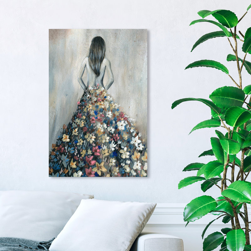 " Girl With Flower Thoughts ", No Frame, Wrapped Canvas, 36" H x 24" W
