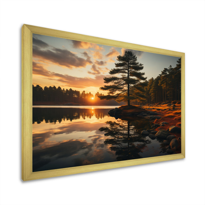 Sérénade de pin sur toile, H 12 po x l 20 po x P 1 po, Cadre doré à une seule photo