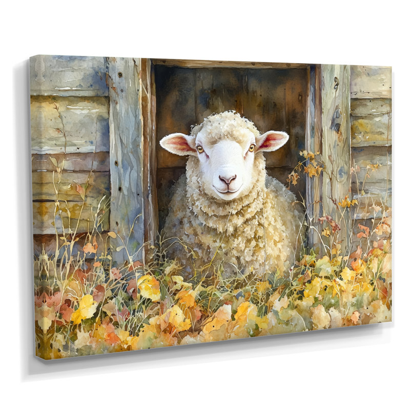 Dulinsky Sheep Floral Portrait At The Barn - Sheep Large, art mural, H 12 po x l 20 po, Toile tendue, Ne s’applique pas