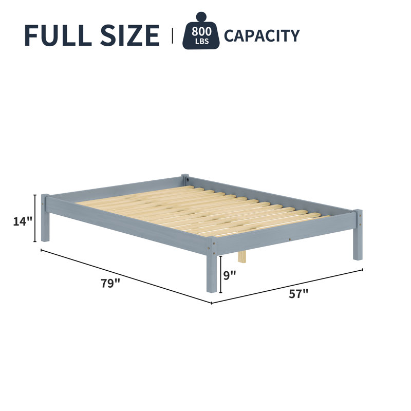 Lit plateforme Pine, Gris, Lit double