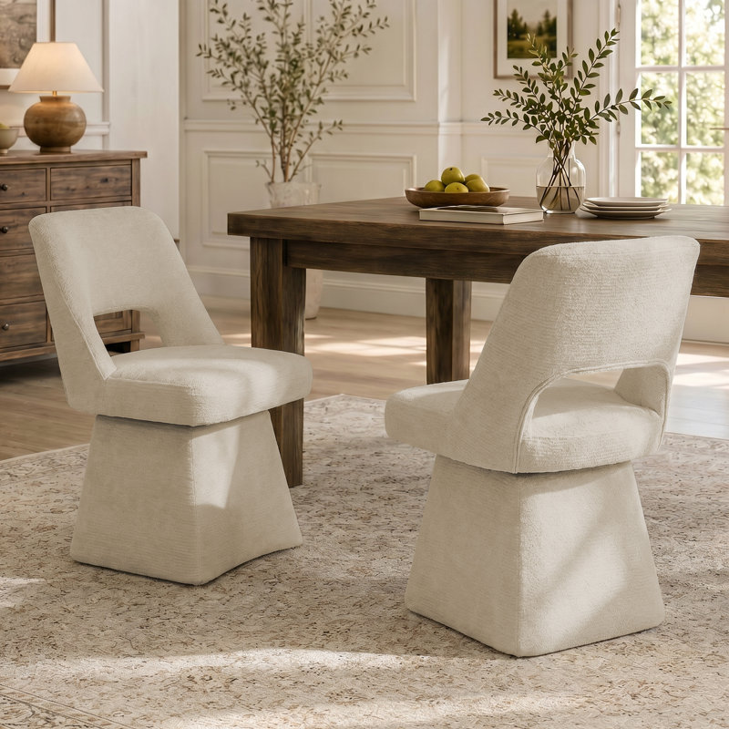 Chaises de salle à manger pivotantes rembourrées - Chenille moderne, dossier ouvert pour la cuisine (ensemble de 2), 2, Beige
