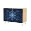 Buffet Buffet avec rangement Élégant ornement flocon de neige à motif floral blanc et bleu complexe avec 2 portes pour le salon et la cuisine