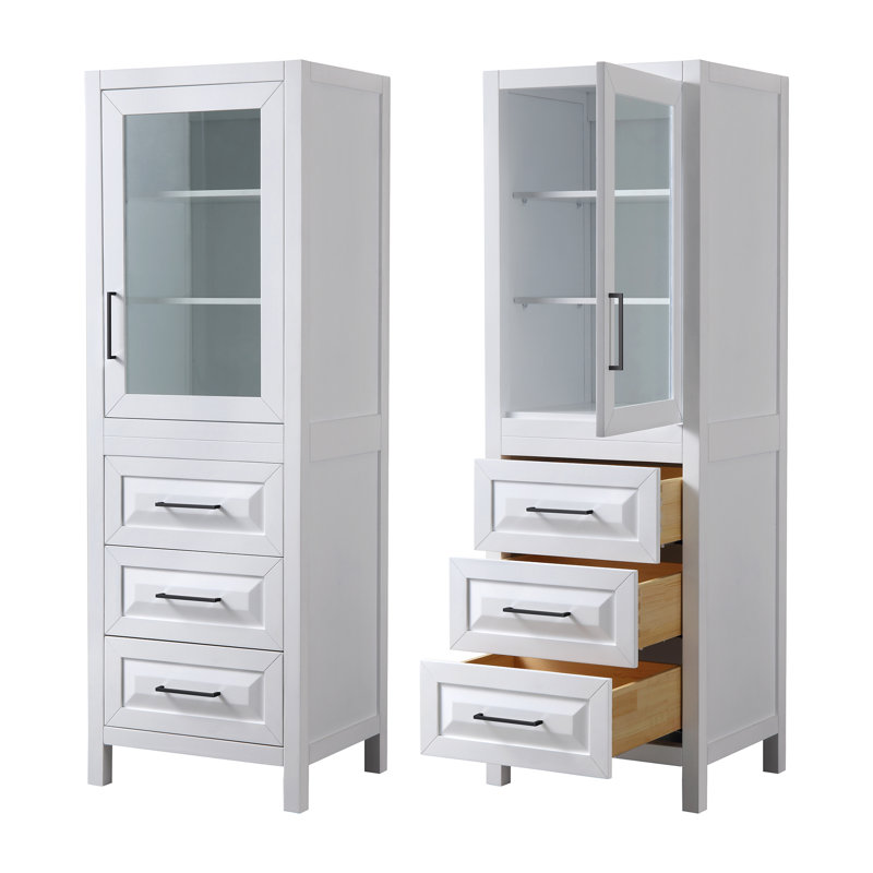 Armoire à linge Daria l 24 po x H 71,25 po x P 20 po, Blanc / bordure noir mat