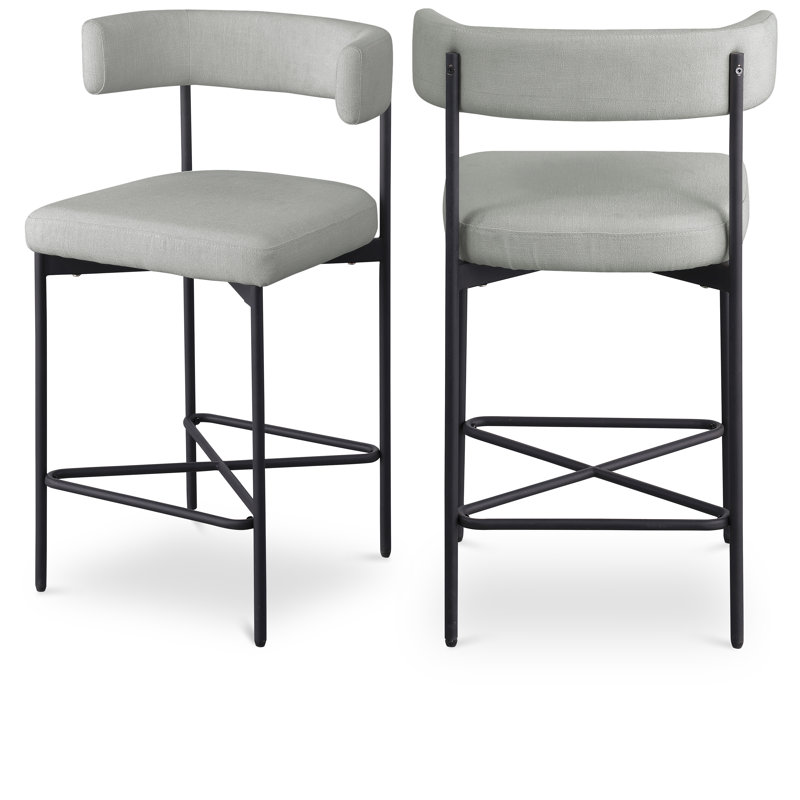 Hisayo Upholstered Counter Stool with Metal Frame, Gray Linen Textured Fabric