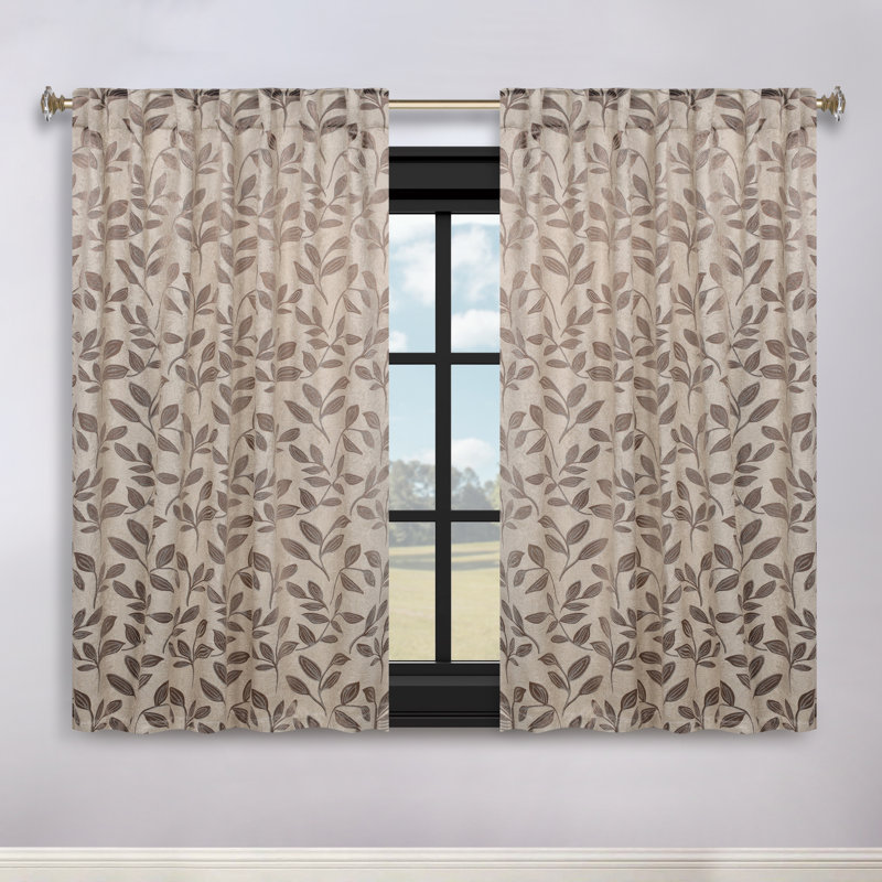 Espresso Leaves 52" x 84" Blackout Curtains with Back Tabs
