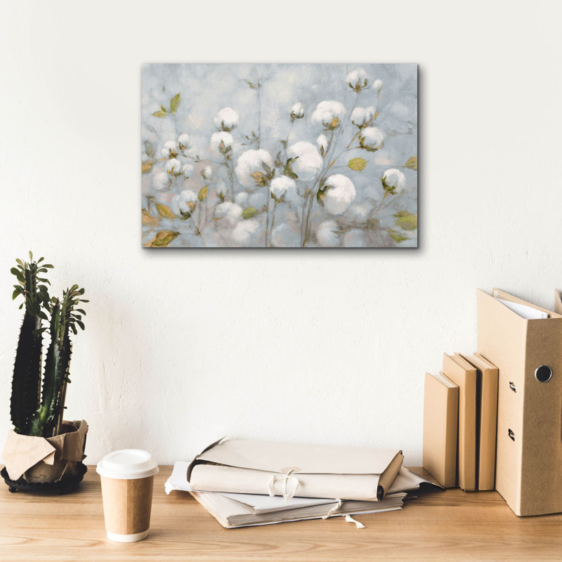 «Cotton Field Blue Gray» par Julia Purinton, art mural sur toile, H 12 po x l 18 po x P 0,75 po