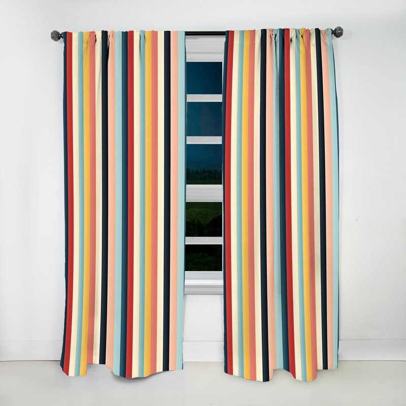 Motif rayé coloré nostalgie - Rideau rayé - Rideau rayé obscurcissant - 1 panneau, L 52 po x L 108 po