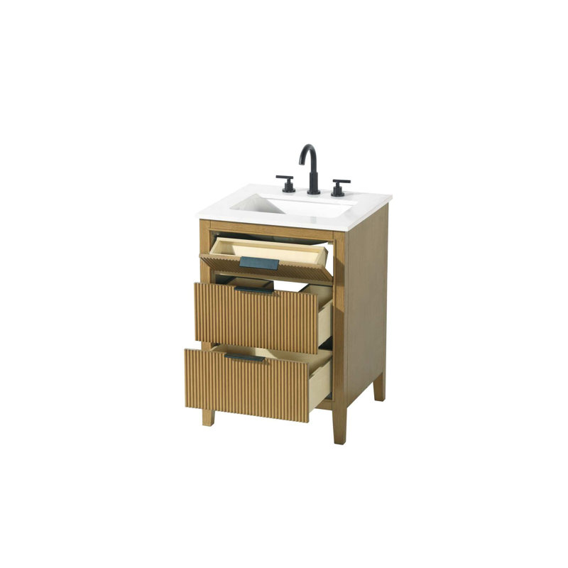 Meuble-lavabo simple 24 po en teck miel, Miel et teck, 24"