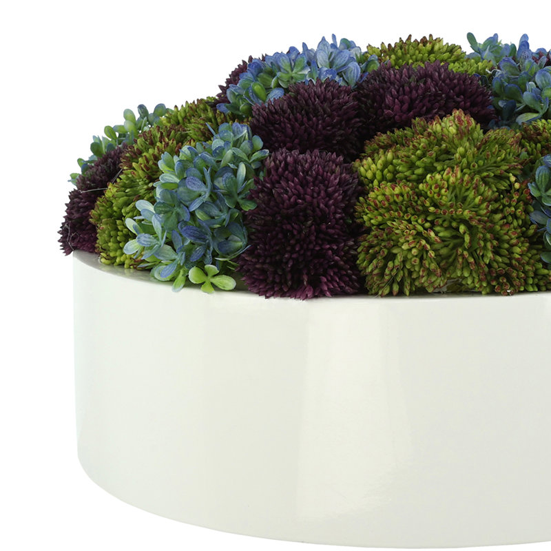 Arrangement floral hortensia et Sedum en pot