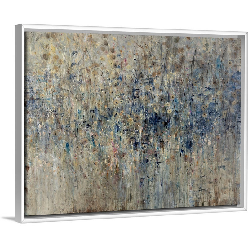 « limitrophe field », peinture sur toile, H 25,7 po x l 31,7 po x P 1,75 po, Cadre flottant blanc