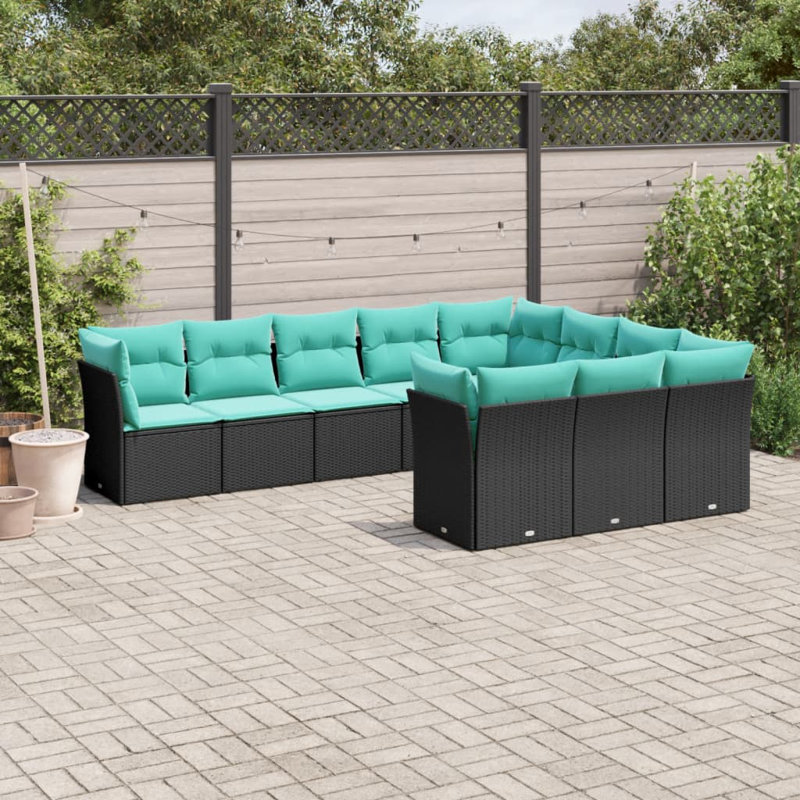 Latitude Run® 10 Piece Patio Sofa Set With Cushions Poly Rattan, Blue, Black