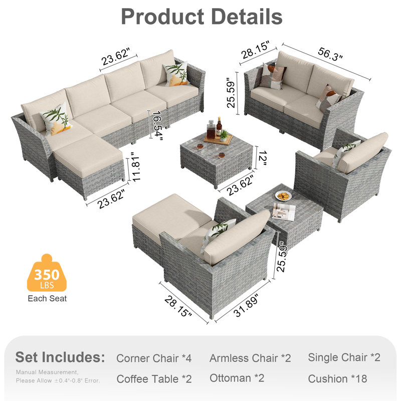 Paulsen Premium All-Weather Wicker 8 - Person Modular Patio Conversation Set with Cushions, Beige, No, Gray