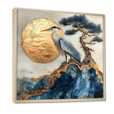 Aubreana héron à l'encre de chine dorée paysage IV - héron, art mural