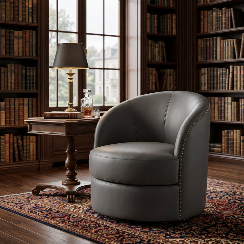 Fauteuil d'appoint pivotant Mid-Century moderne en cuir l 28,93 po x P 29,52 po x H 30,9 po Auden