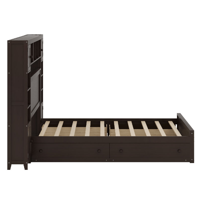 Lit en bois avec armoire, Espresso
