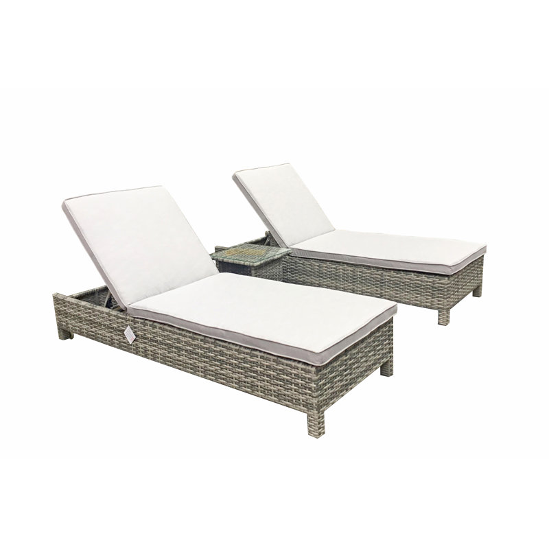 Ashyr 78.7cm Long Reclining Double Chaise with Cushions and Table, Grey