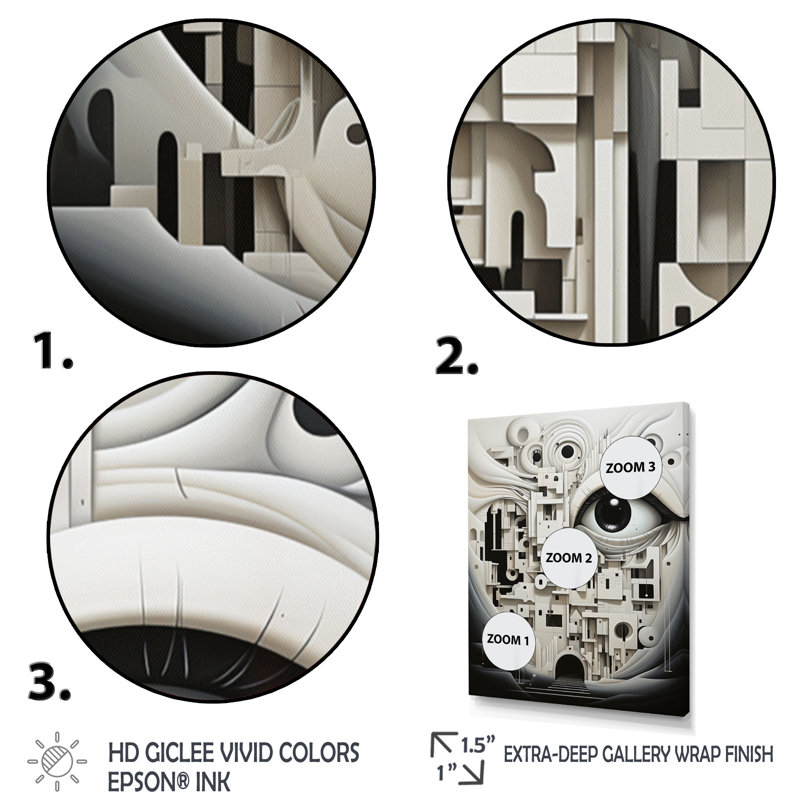 «Black White Opt Art Illusory Reflections II», reproduction sur toile, H 44 po x l 34 po x P 1,5 po, Toile tendue
