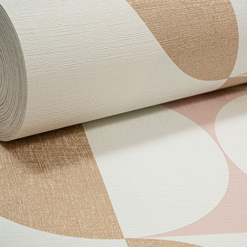 Club Botanique Retro White Pink Gold Circles Graphic - Textured Wallpaper - Thick Heavy Duty Solid Geometric - Paste The Wall Wallpaper For Living Room Bedroom Kitchen Office Space
