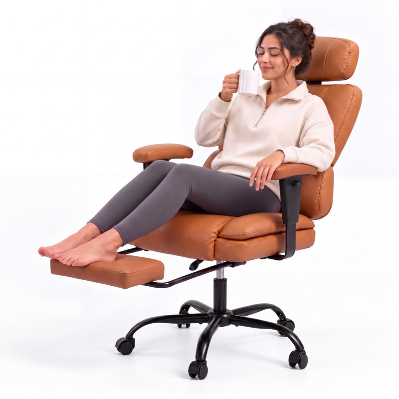 Fauteuil de bureau confortable avec repose-pieds, Brown