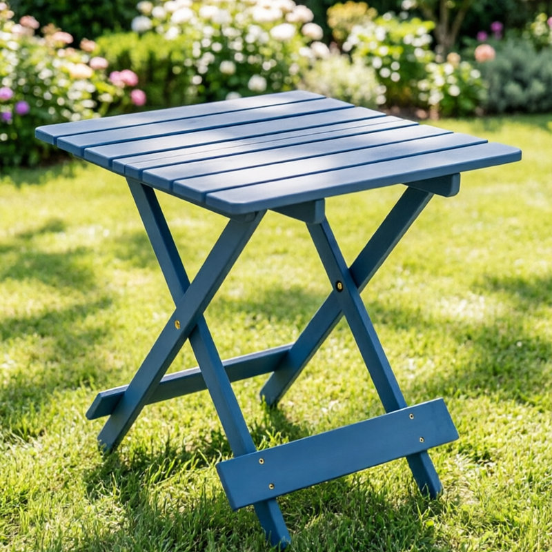 1-Piece Patio Outdoor Table – Weather-Resistant Solid Wood, Foldable & Space-Saving Design, Natural Blue Finish