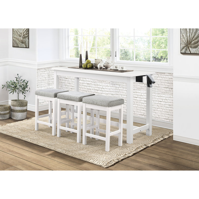 Table de salle à manger à hauteur de comptoir avec 3 tabourets - ports de table en bois blanc 4 pièces et prises intégrées