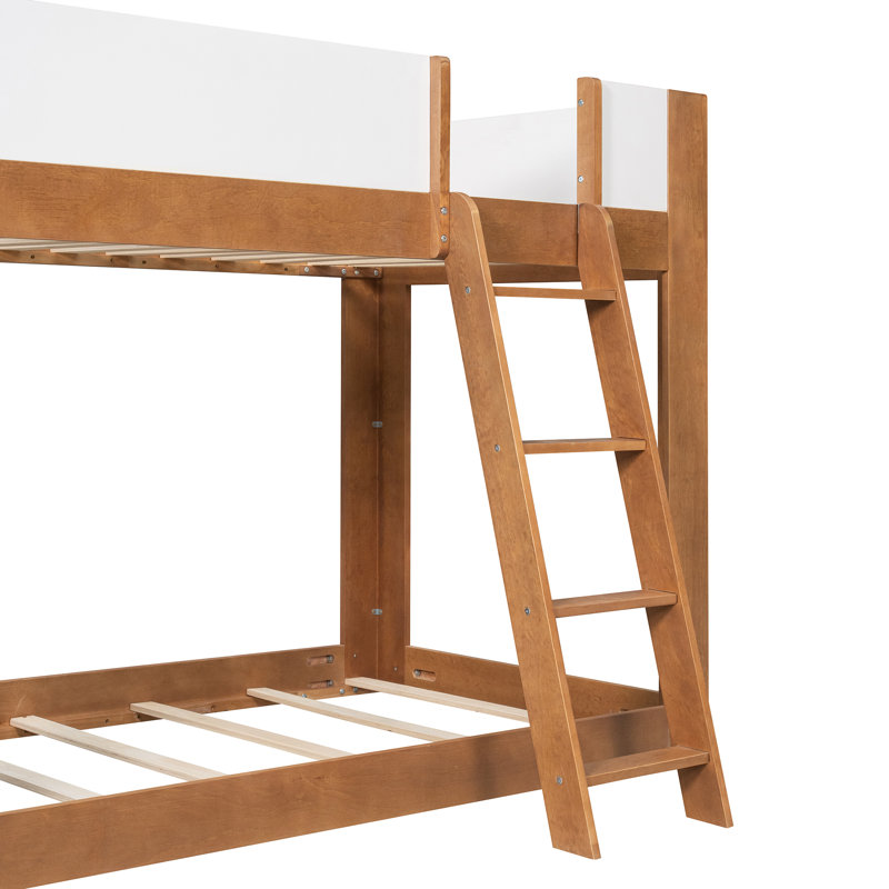 Lit superposé bas moderne à deux tons avec échelle réversible et garde-corps de sécurité, aucun sommier nécessaire, Walnut