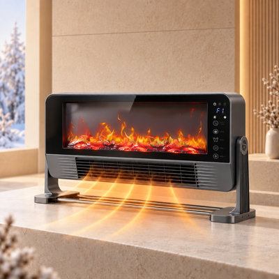 Chauffage d'appoint électrique 1500 W, mural et sur pied, petit chauffage d'appoint avec télécommande, effet flamme 3D, étanchéité IPX4, chauffage rapide PTC pour chambre, bureau, salle de bain