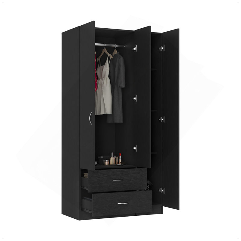Armoire trois portes Clark, noir, Noir