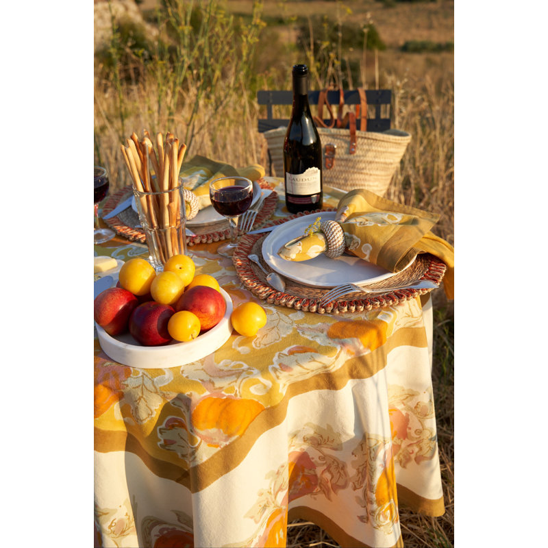Pumpkin Tablecloth in Orange & Mustard, 90" L x 90" W, Yellow