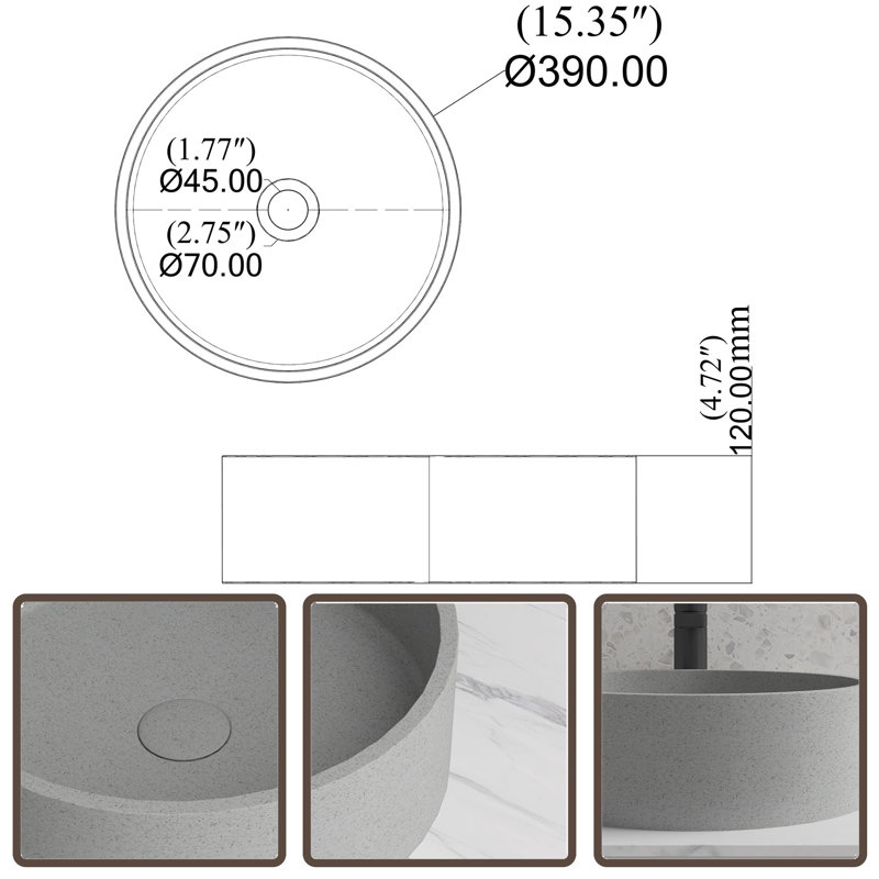 MONSFEST 15.4 " Concrete Circular Bathroom Sink