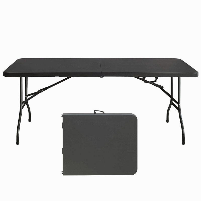Table pliante 6 pi, table en plastique portative pour le camping, pique-niques, fêtes, table pliable à charge élevée, Noir