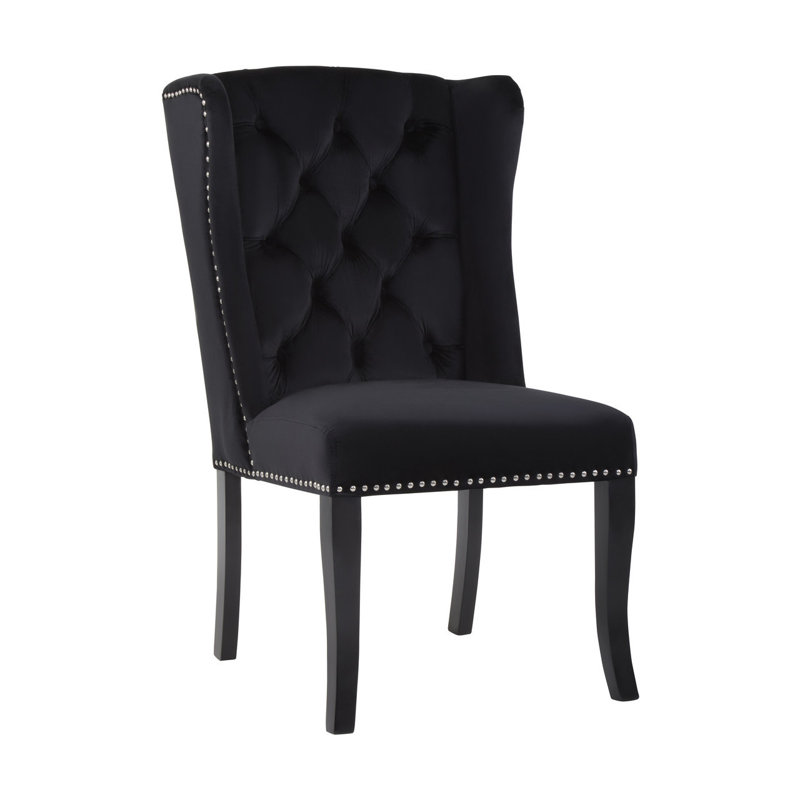 Otsego 52cm H Tufted Velvet Upholstered Side Chair, Black