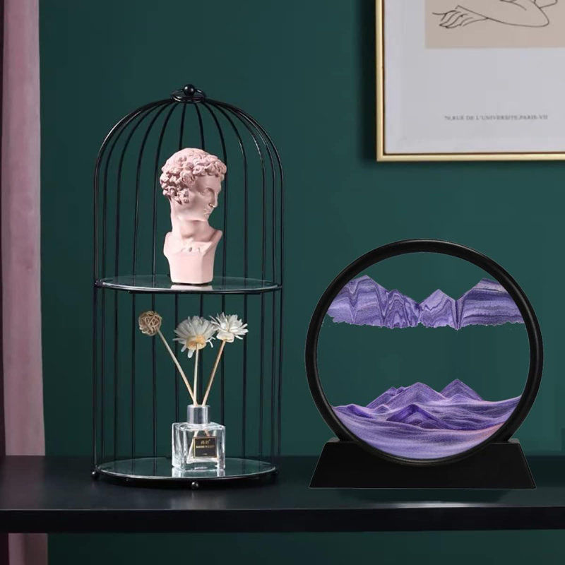 3D Dynamic Sand Art Liquid Motion, Moving Sand Art Picture Round Glass 3D Deep Sea Sandscape In Motion Display Flowing Sand Frame Relaxing Desktop Home Office Work Decor