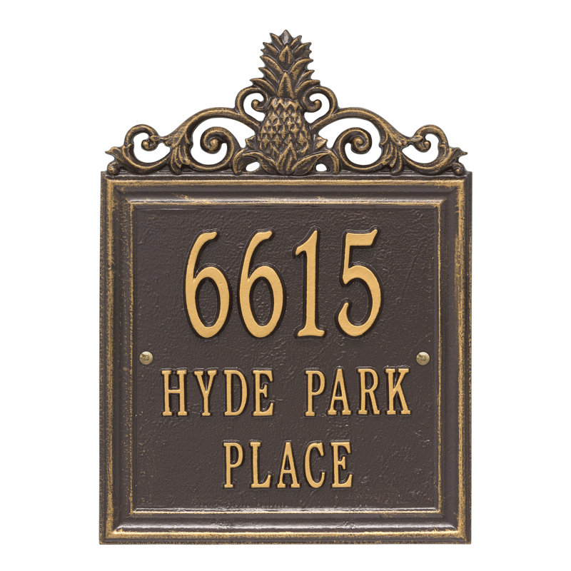 Lanai Pineapple Personalized Standard 3-Line Wall Address Plaque, Yes, Bronze/Gold