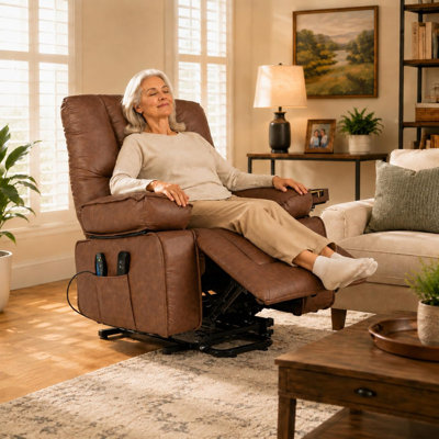 Fauteuil inclinable Power Lift avec massage et chaleur, double moteur, USB et plateau - pour les personnes âgées, lecture et siestes