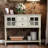 Sideboard Console Table with Bottom Shelf, Farmhouse Wood/Glass Buffet Storage Cabinet