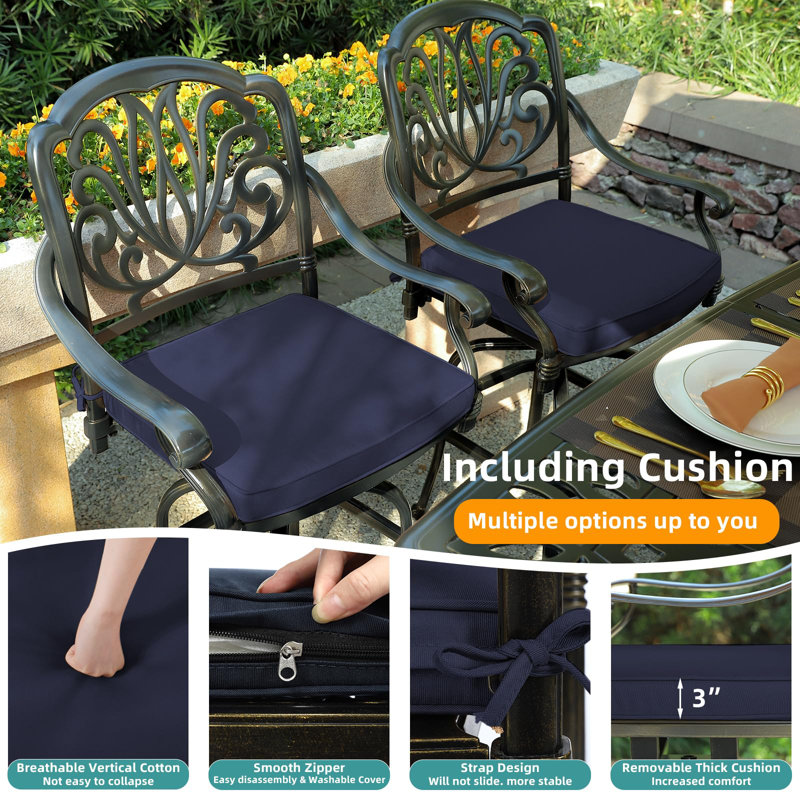 Tabouret de bar 45,8 po avec coussin, Bronze foncé, Marine