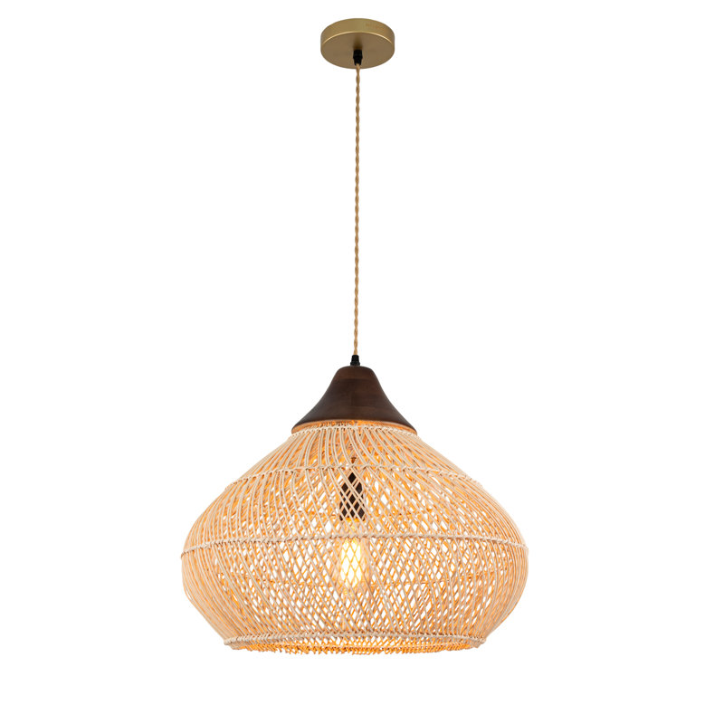Luminaire suspendu en bois rustique Derri, Laiton, Beige