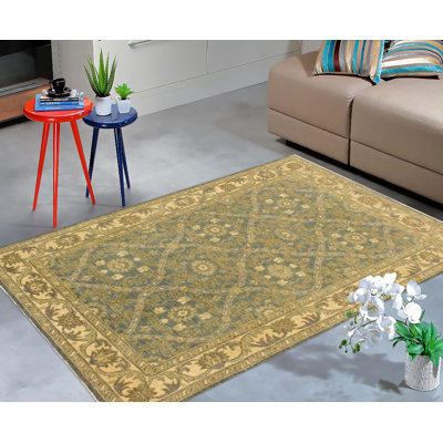 Tapis bleu / ivoire en laine Eclectic Ziegler Jerrica - 4 pi 1 po x 5 pi 10 po