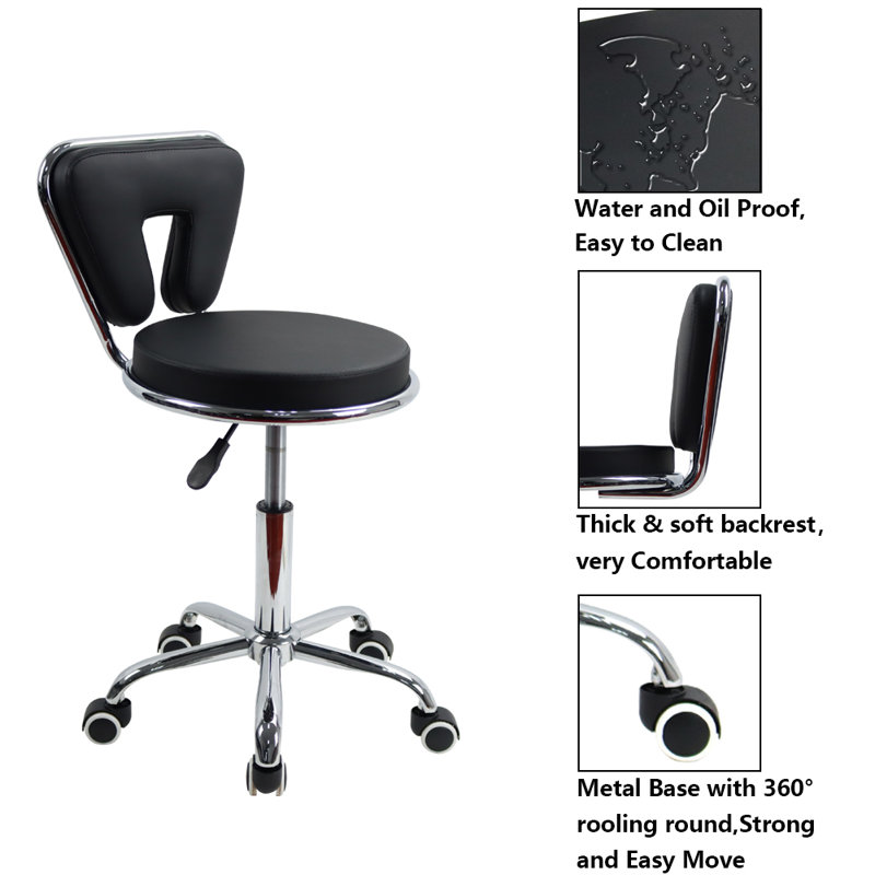 Backed Adjustable Height Ergonomic Lab Stool with Wheels