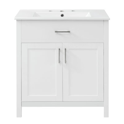 30-Inch  Bathroom Vanity With Ceramic Sink And Ample Storage - The Perfect Choice For Small Bathrooms