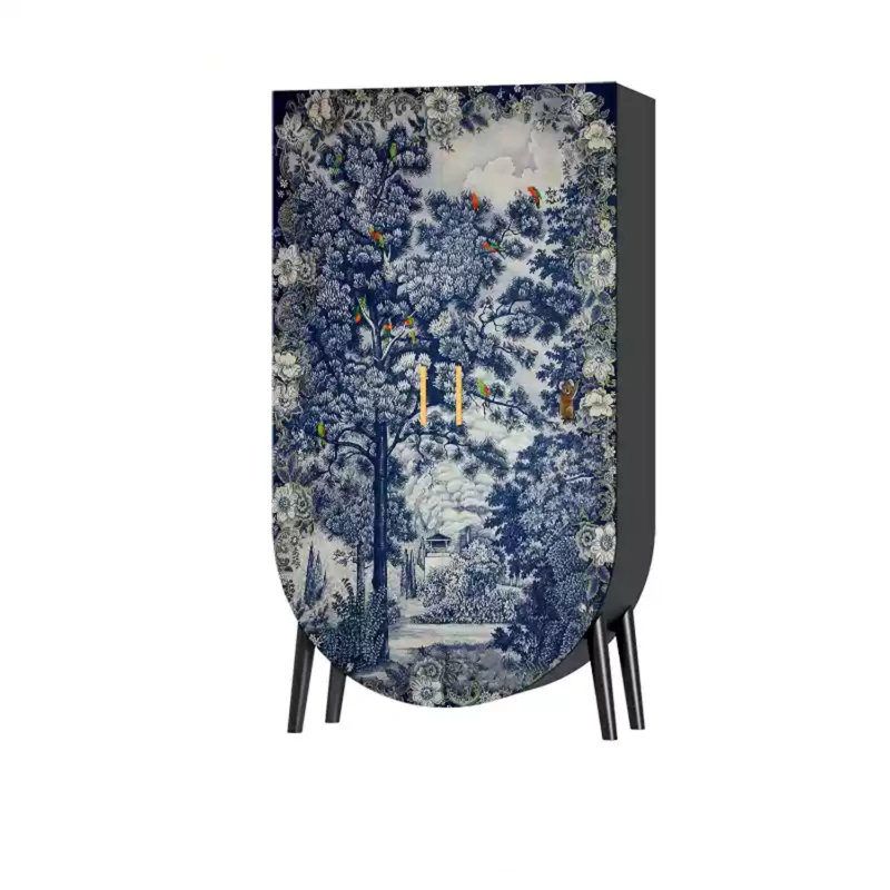 Armoire de rangement moderne à double porte, Noir / Bleu