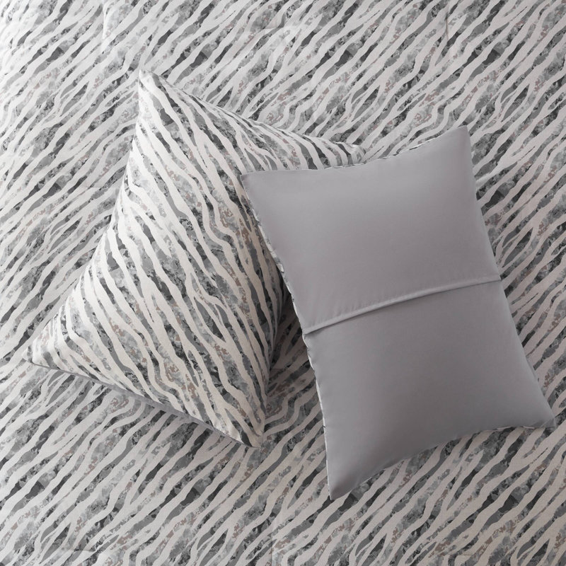 Ensemble de couette à motifs abstraits, taille king, en polyester, 7 pièces avec draps gris