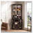 72" Tall Farmhouse Wine Cabinet with Barn Door, Home Bar with Acrylic Mirror & Glass Rack